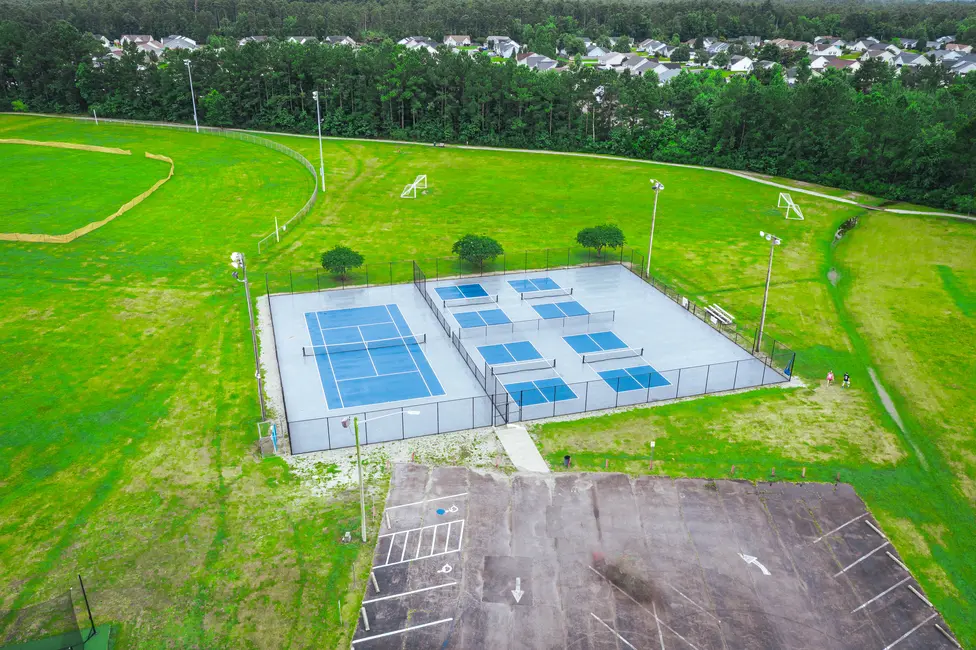 Havelock Sports Complex aerial of pickleball courts.
